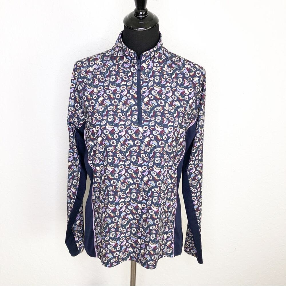 Ralph Lauren Active navy purple floral ¼ zip pullover size Large athleisure